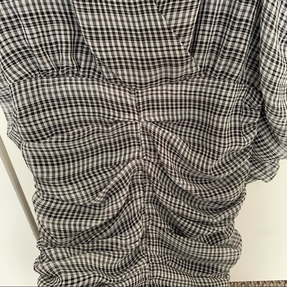 Dynamite Puff Sleeve Ruched Checkered Plaid Mini Dress XS - Picture 5 of 9
